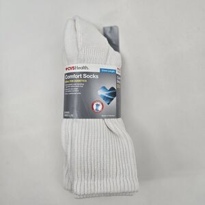 2pk Diabetic Comfort Crew Socks 88% Cotton Cushioned Extra Wide Top White